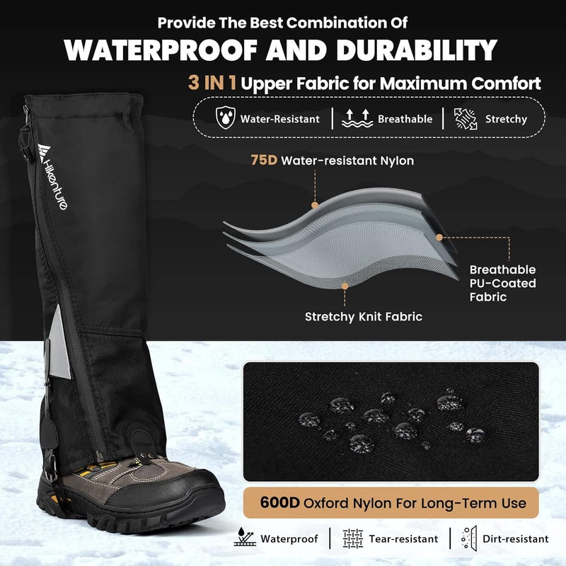 HIKENTURE Hiking Gaiters with Upgraded Zipper, Gaiters for Hiking Waterproof, Lightweight Leg Shoe Gaiters for Men Women - Image 3